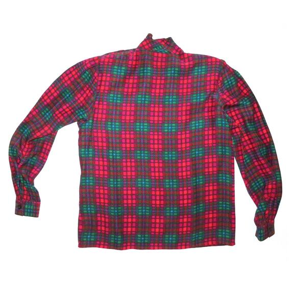 70's 80s Liz Claiborne Red Plaid High Collar Silk Blouse | XSMALL - Picture 4 of 8